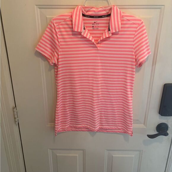 Nike Women's Pink and White Striped Button Down Shirt - Picture 2 of 4